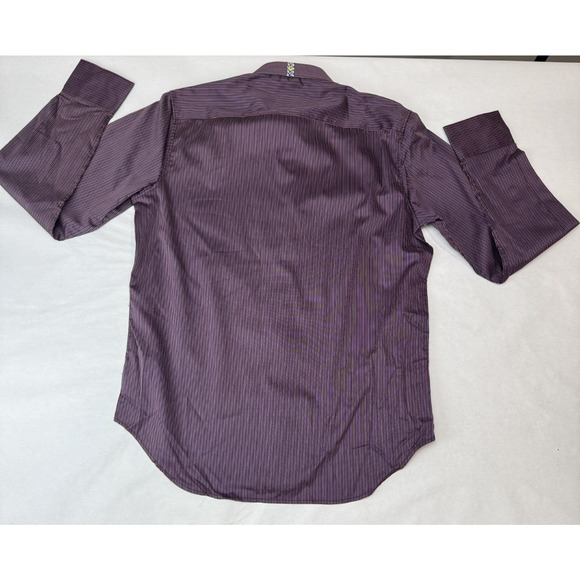 Robert Graham X Collection Garrott Purple Stripes Contrast Cuffs Collar Medium - Picture 2 of 13